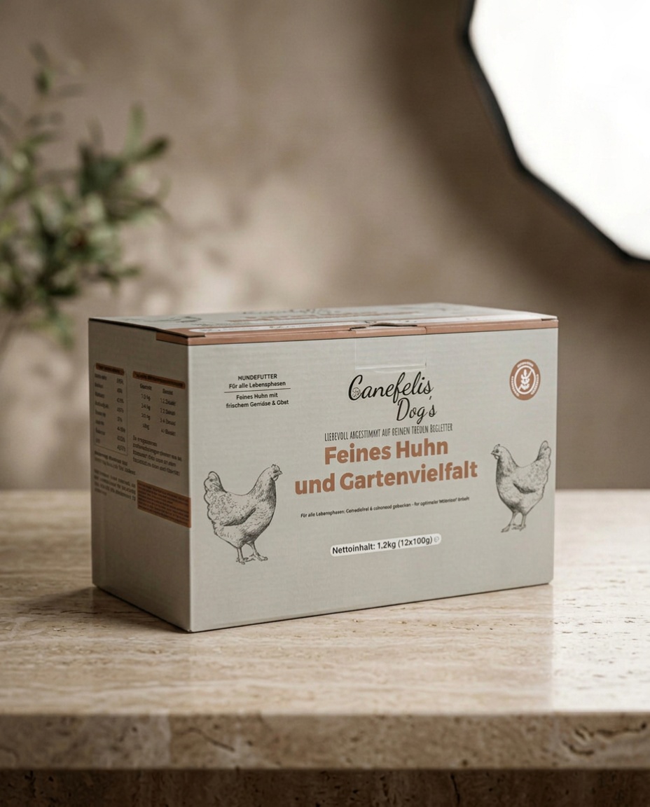 Canafelis_tex_5 Huhn mit Gemüse und Obst im Abo: Nahaufnahme der Futtertextur