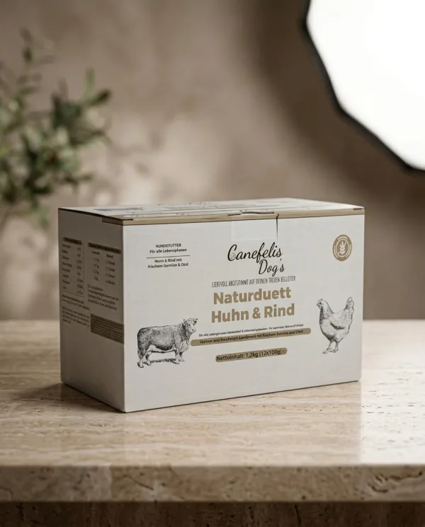 Huhn und Rind mit Gemüse im Abo: Nahaufnahme der Futtertextur