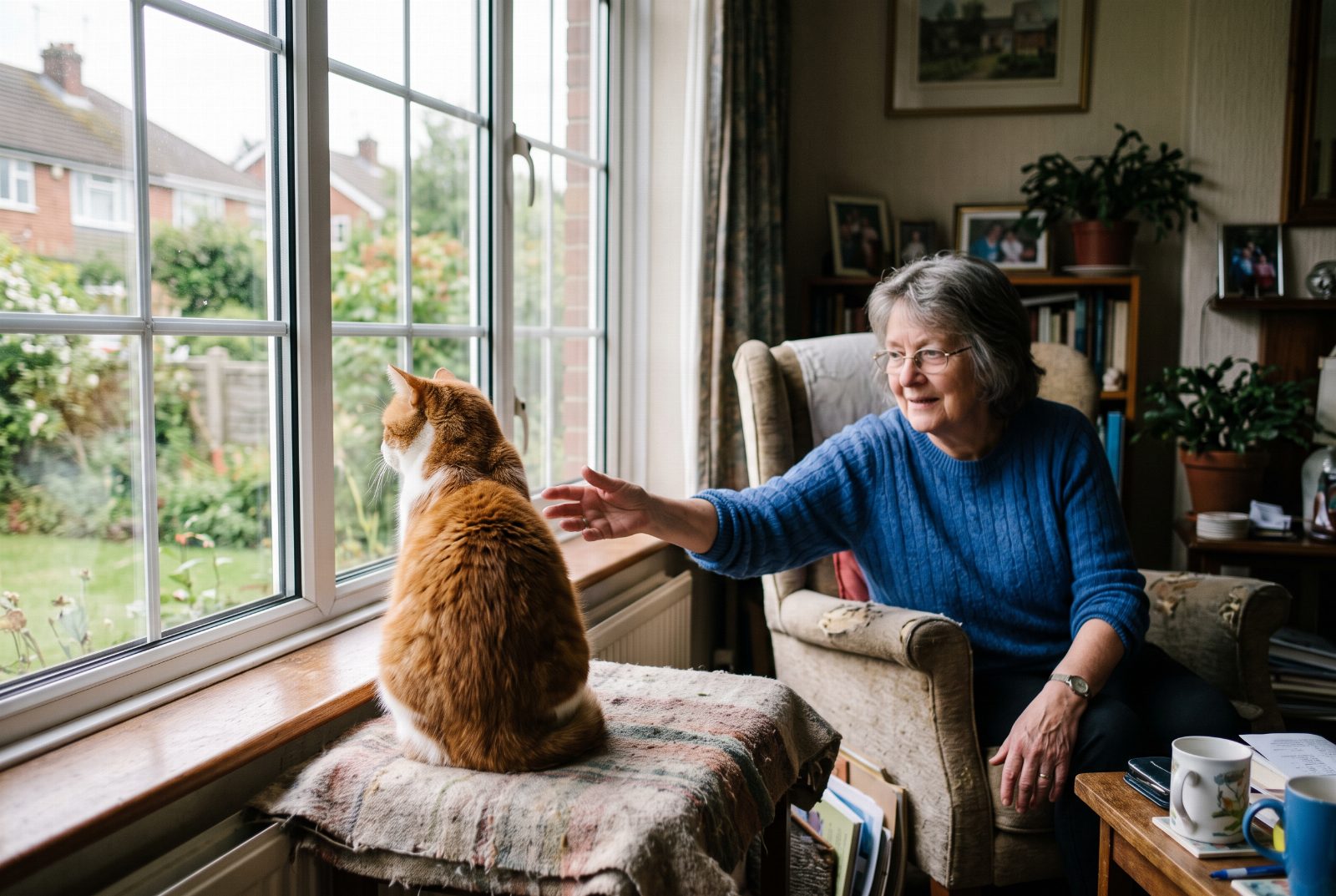 Katze wendet sich von einer ausgestreckten Hand ab und schaut zur Seite