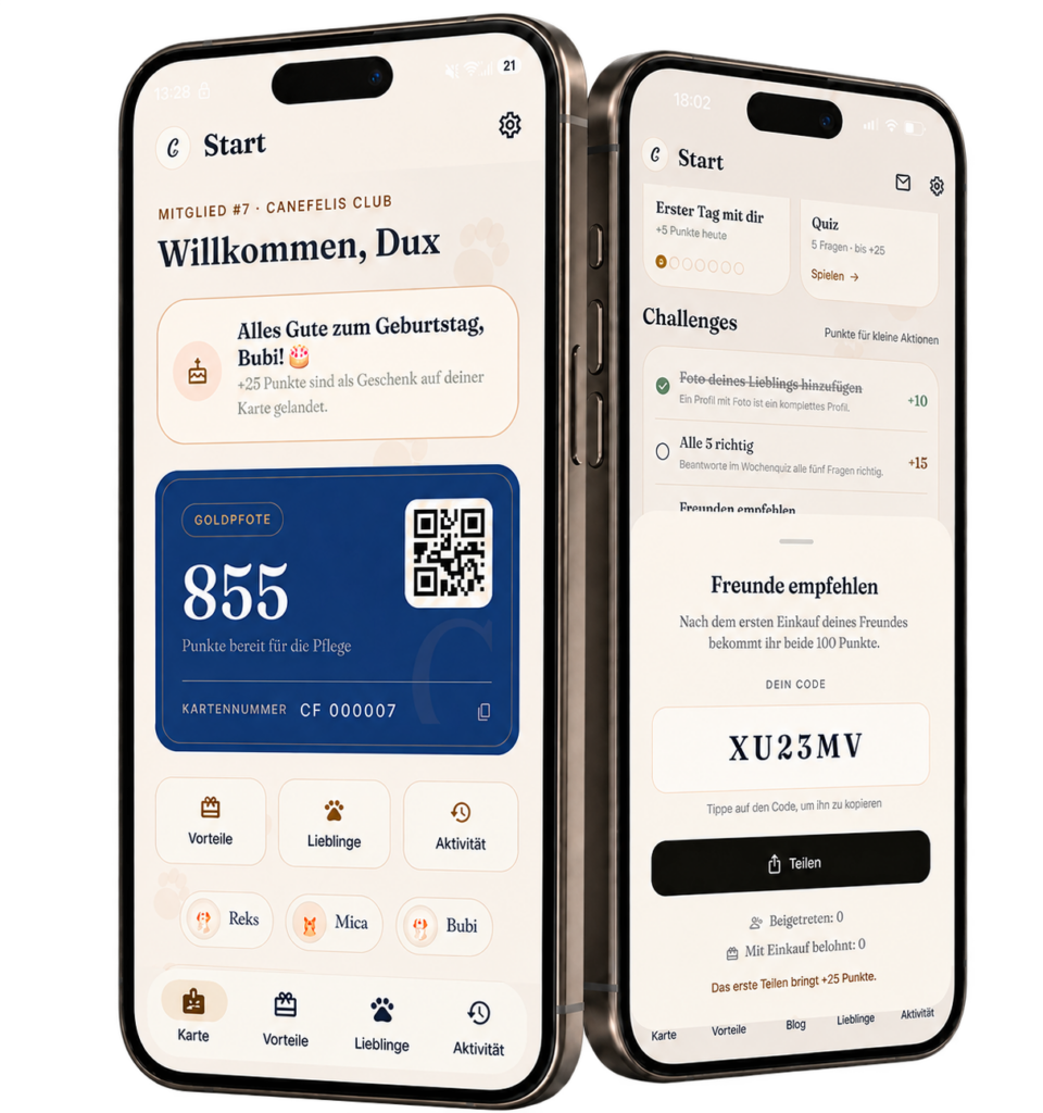 Canefelis Club App auf zwei Smartphones