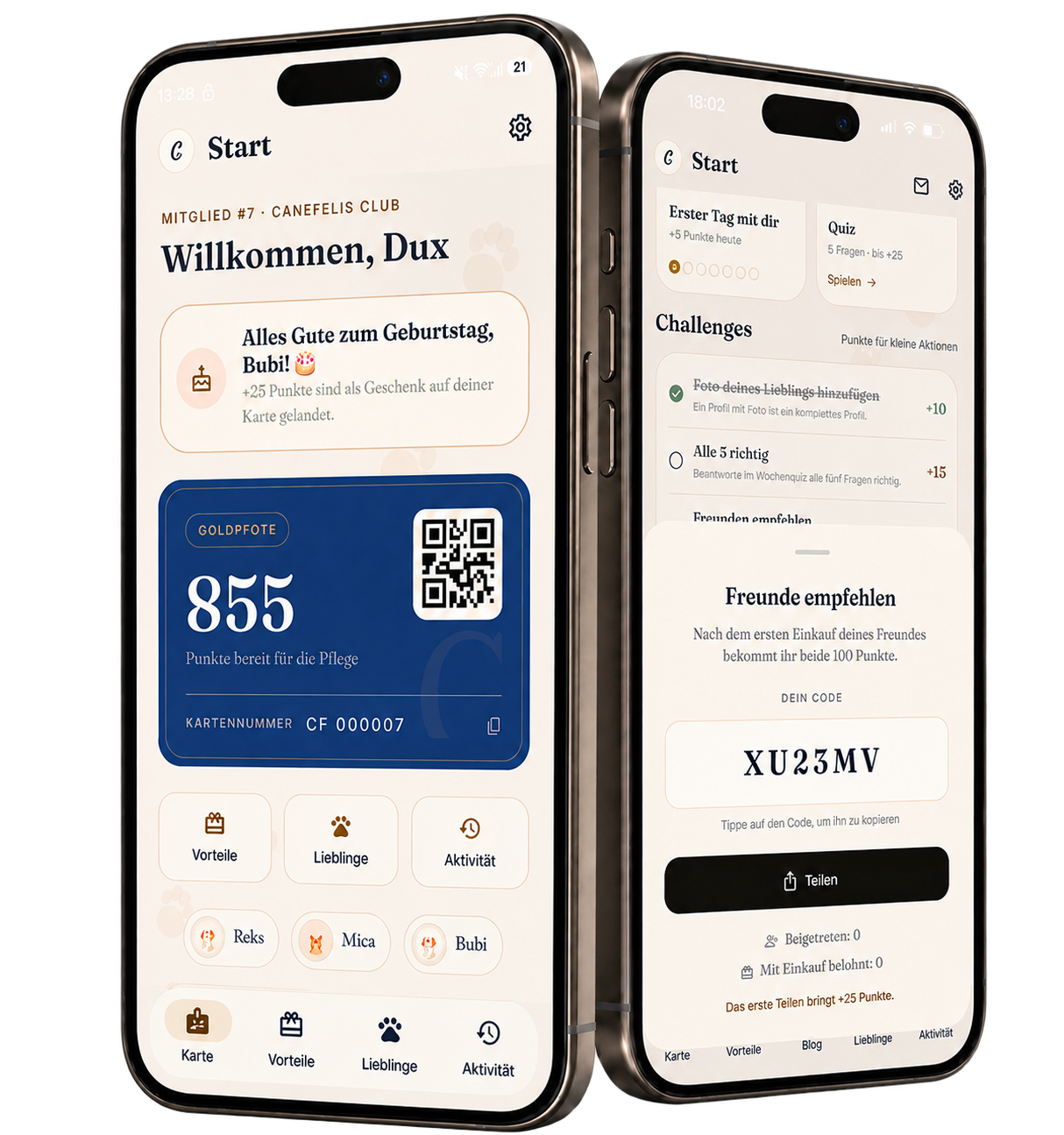 Canefelis Club App auf zwei Smartphones