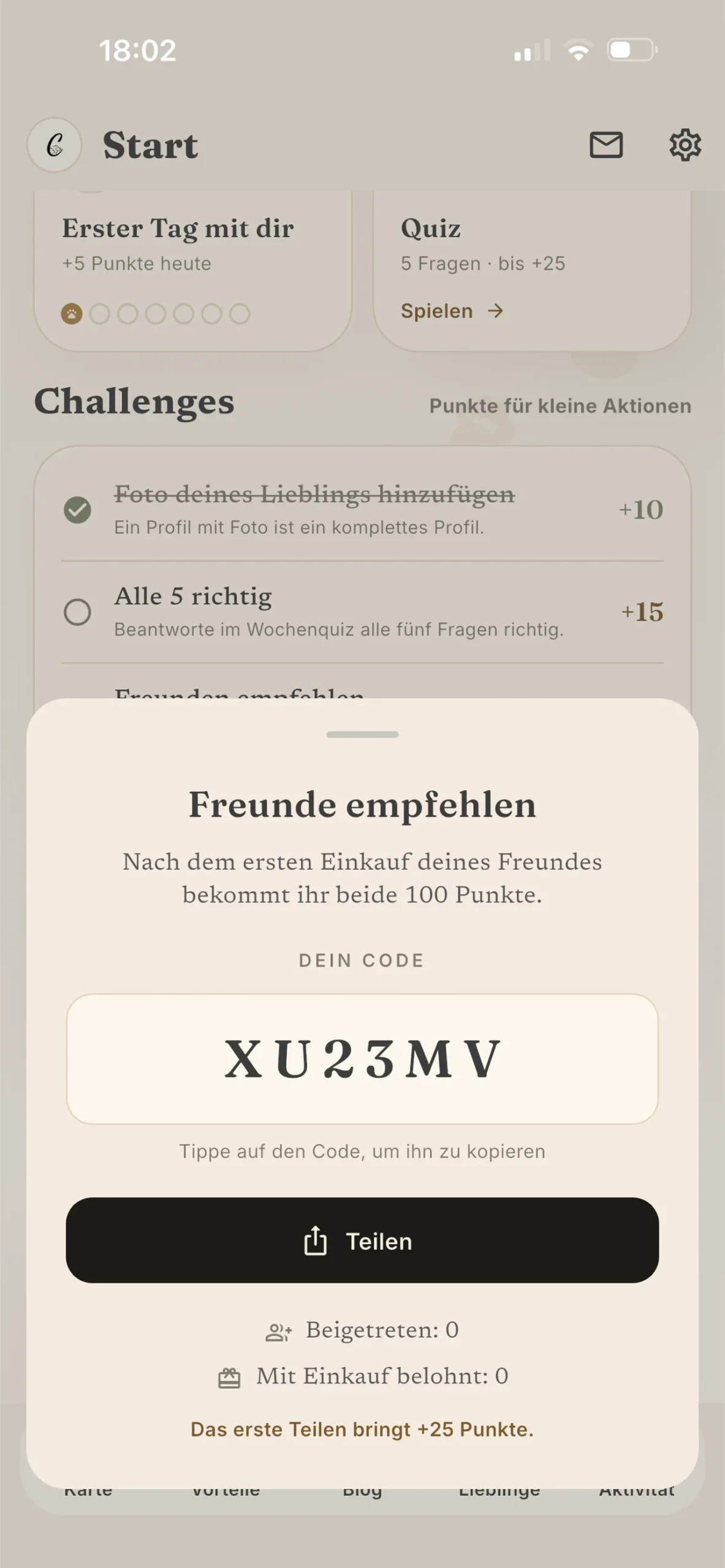 Freunde empfehlen und Punkte sammeln in der Canefelis Club App